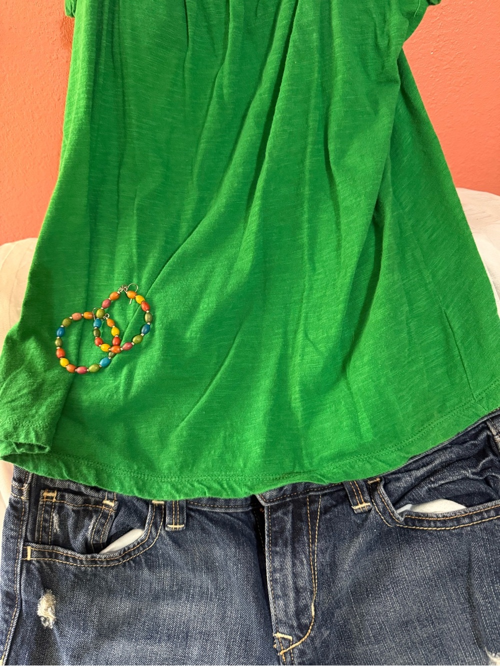 Old Navy Bright Green Tank, Shorts and Earrings